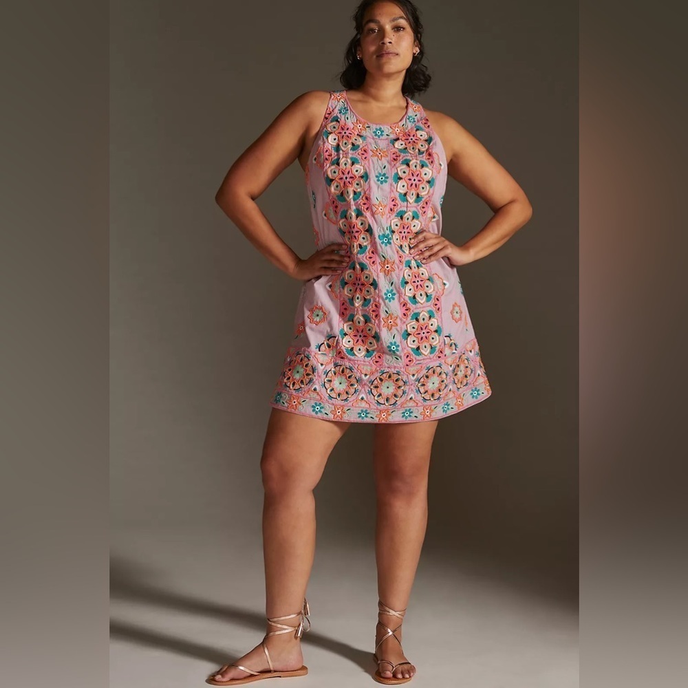 Anthropologie Embroidered & Appliquéd Shift Dress Size 14 NWT